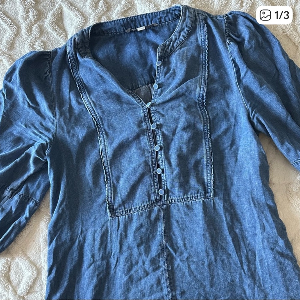 LOFT mini chambray dress with balloon sleeves